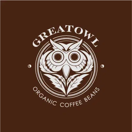 coffee brand emblem logo design 03 GreatOwl emblem logo white and brown