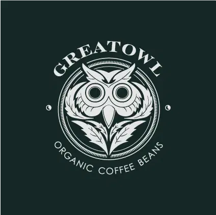 coffee brand emblem logo design01 GreatOwl emblem logo white and green