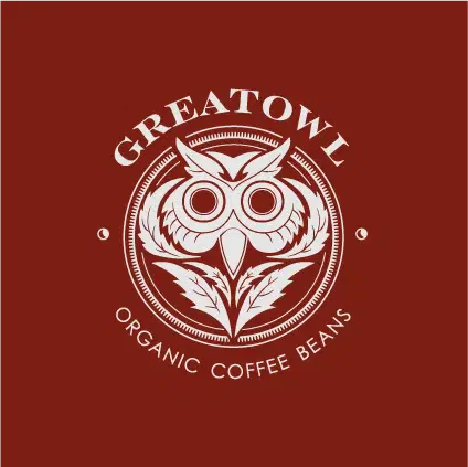 coffee brand emblem logo design02 GreatOwl emblem logo white and red